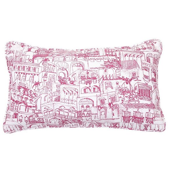 Ballard Designs Almeria Pink City Toile Design Throw Pillow Cover 12 in x 20 in - Picture 1 of 9